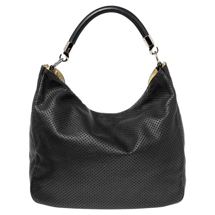 Pre Owned Yves Saint Laurent Black Perforated Leather Roady Hobo