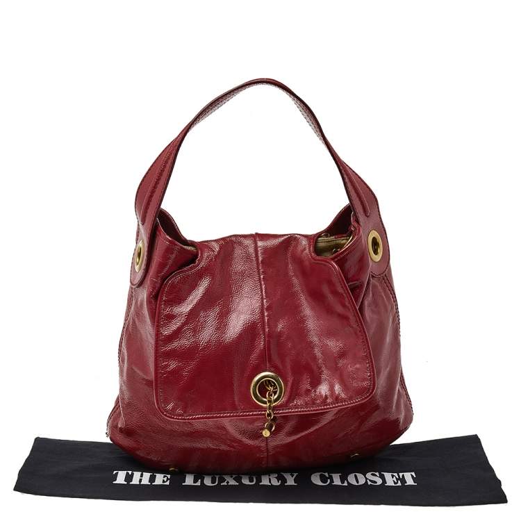 Pre Owned Yves Saint Laurent Red Leather Flap Hobo