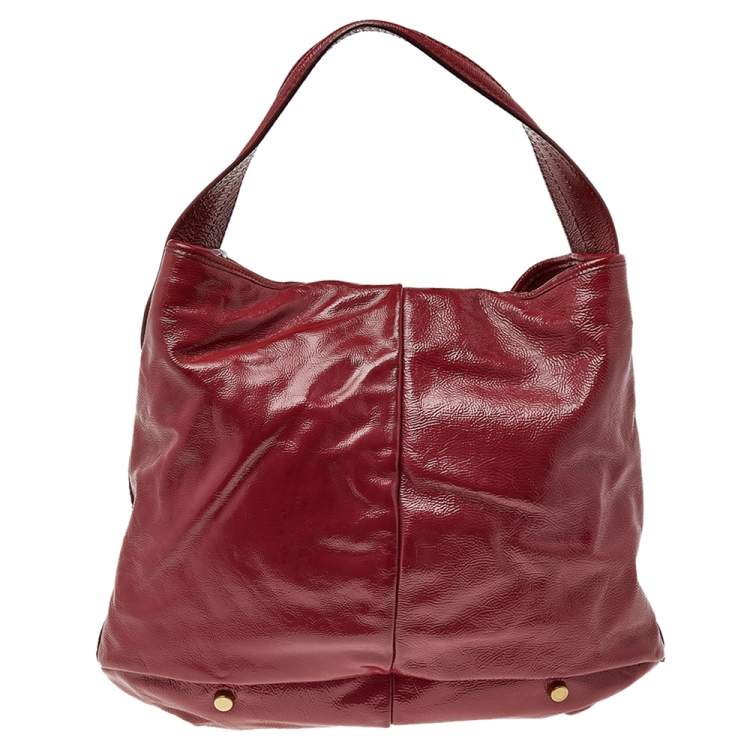 Pre Owned Yves Saint Laurent Red Leather Flap Hobo