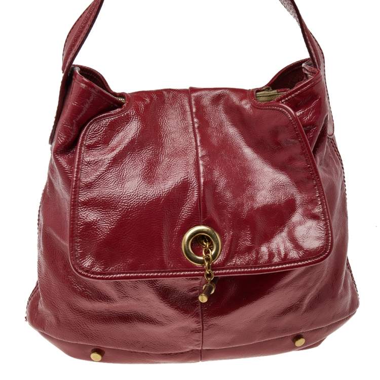 Pre Owned Yves Saint Laurent Red Leather Flap Hobo
