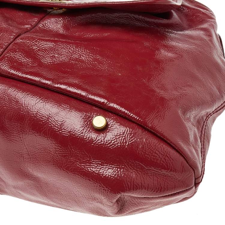 Pre Owned Yves Saint Laurent Red Leather Flap Hobo