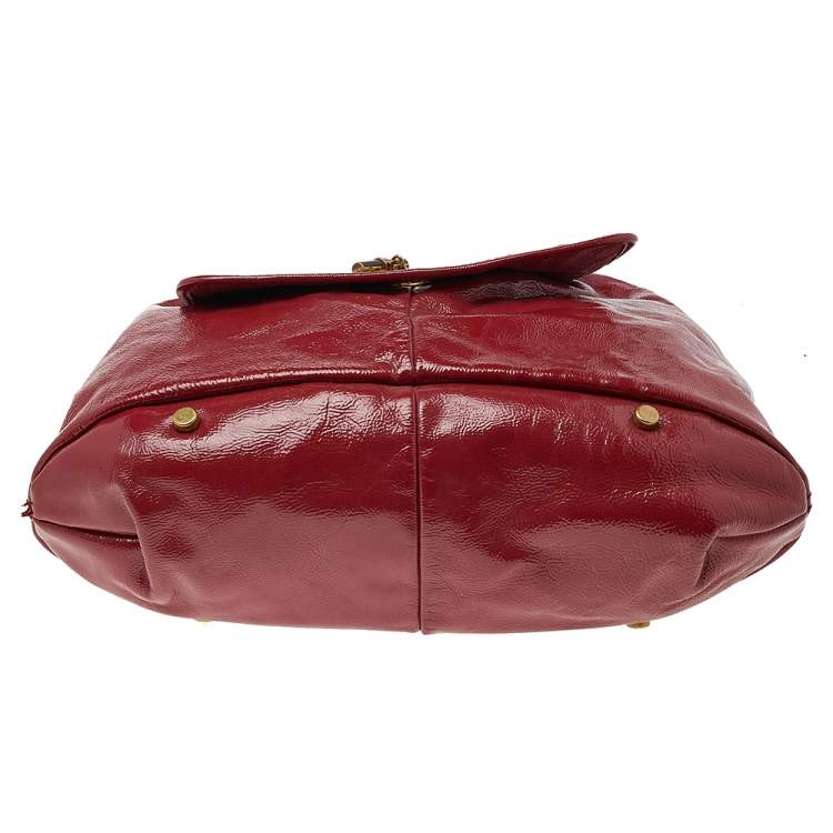 Pre Owned Yves Saint Laurent Red Leather Flap Hobo