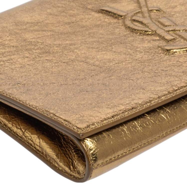 Pre Owned Yves Saint Laurent Metallic Gold Crinkled Leather Belle De Jour Clutch