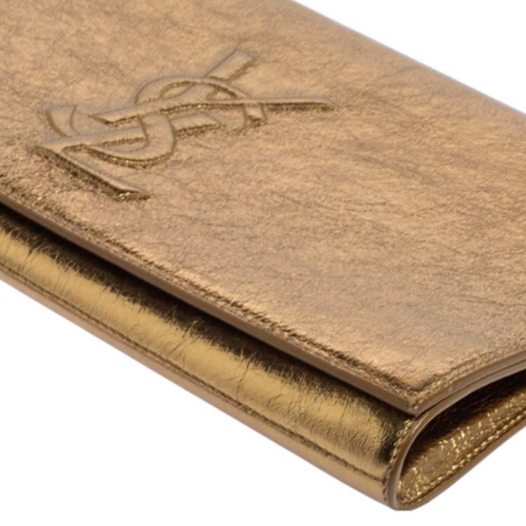 Pre Owned Yves Saint Laurent Metallic Gold Crinkled Leather Belle De Jour Clutch