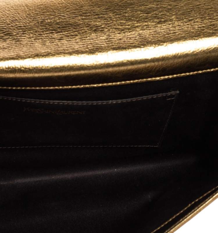 Pre Owned Yves Saint Laurent Metallic Gold Crinkled Leather Belle De Jour Clutch