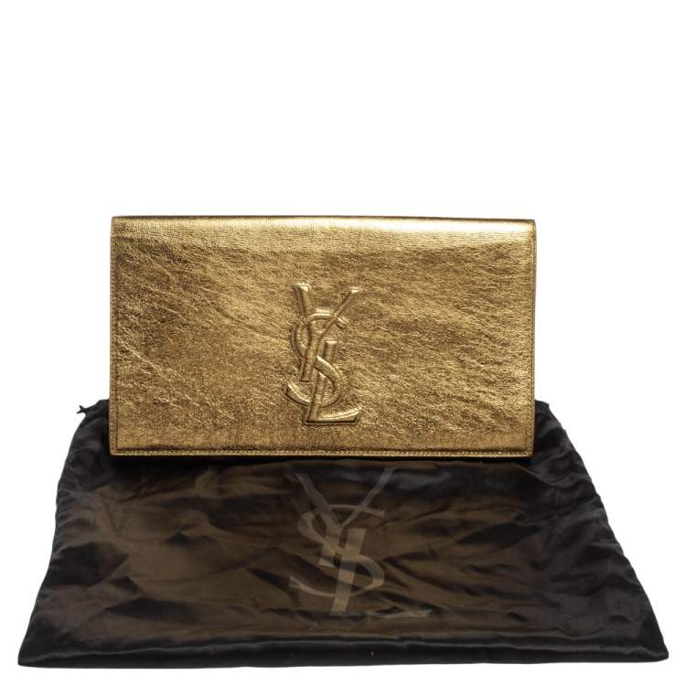 Pre Owned Yves Saint Laurent Metallic Gold Crinkled Leather Belle De Jour Clutch