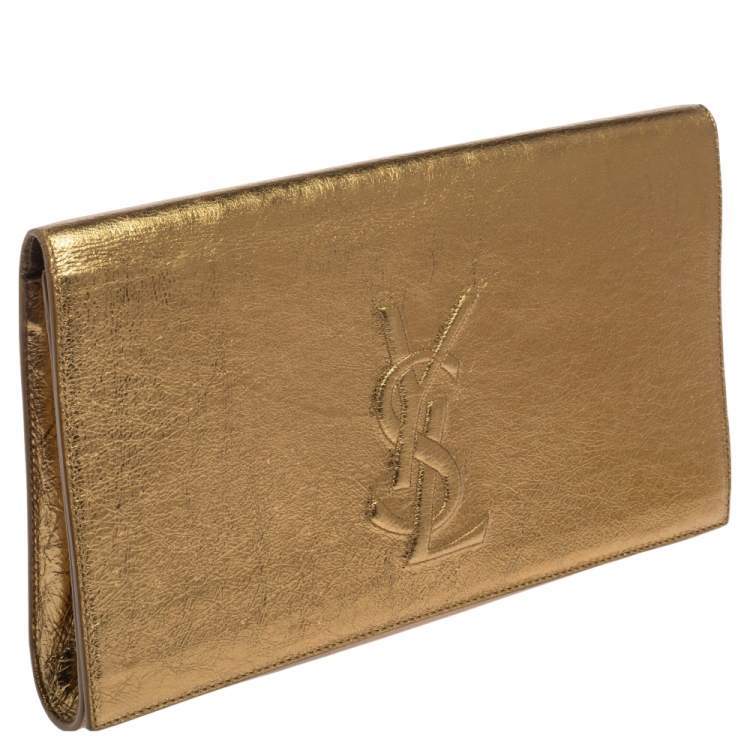 Pre Owned Yves Saint Laurent Metallic Gold Crinkled Leather Belle De Jour Clutch