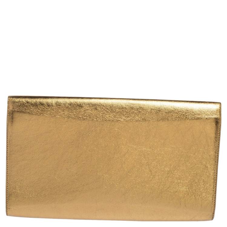 Pre Owned Yves Saint Laurent Metallic Gold Crinkled Leather Belle De Jour Clutch