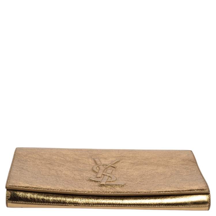 Pre Owned Yves Saint Laurent Metallic Gold Crinkled Leather Belle De Jour Clutch