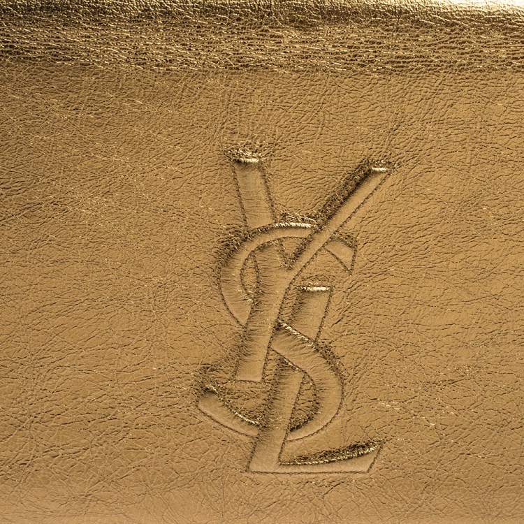 Pre Owned Yves Saint Laurent Metallic Gold Crinkled Leather Belle De Jour Clutch