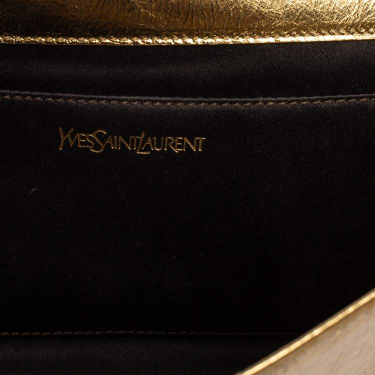 Pre Owned Yves Saint Laurent Metallic Gold Crinkled Leather Belle De Jour Clutch