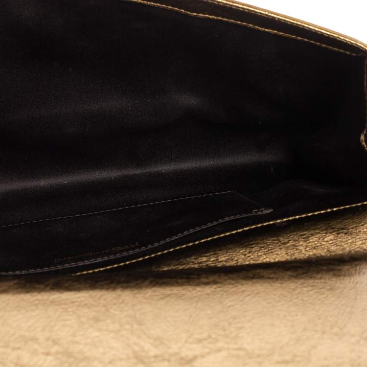 Pre Owned Yves Saint Laurent Metallic Gold Crinkled Leather Belle De Jour Clutch