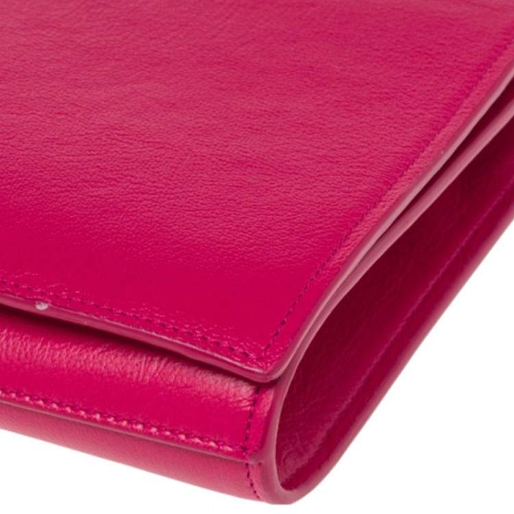 Pre Owned Yves Saint Laurent Fuchsia Leather Belle De Jour Flap Clutch