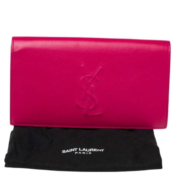 Pre Owned Yves Saint Laurent Fuchsia Leather Belle De Jour Flap Clutch