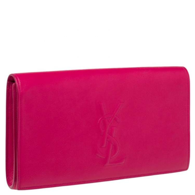 Pre Owned Yves Saint Laurent Fuchsia Leather Belle De Jour Flap Clutch