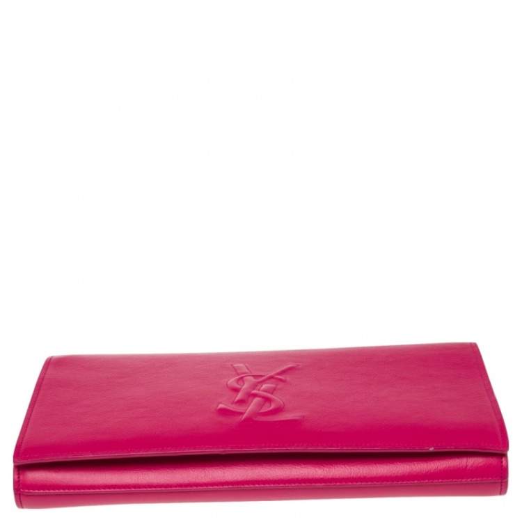 Pre Owned Yves Saint Laurent Fuchsia Leather Belle De Jour Flap Clutch