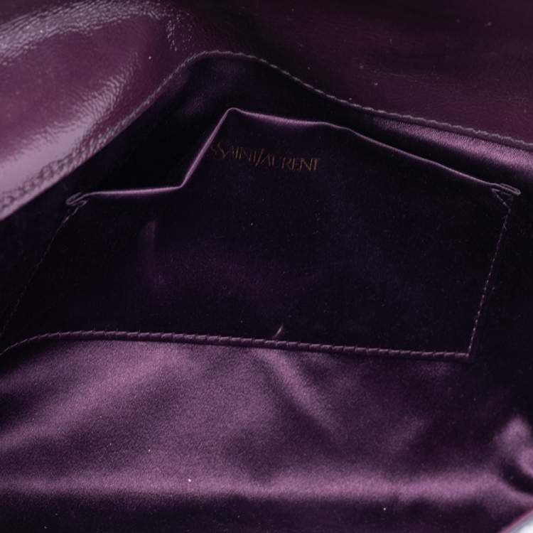 Pre Owned Yves Saint Laurent Purple Patent Leather Belle De Jour Flap Clutch