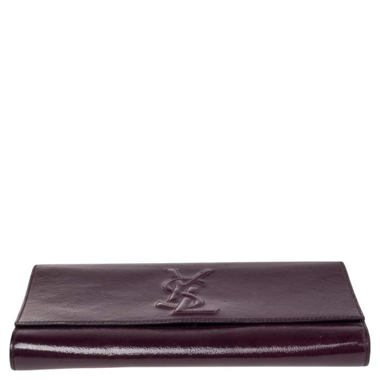Pre Owned Yves Saint Laurent Purple Patent Leather Belle De Jour Flap Clutch