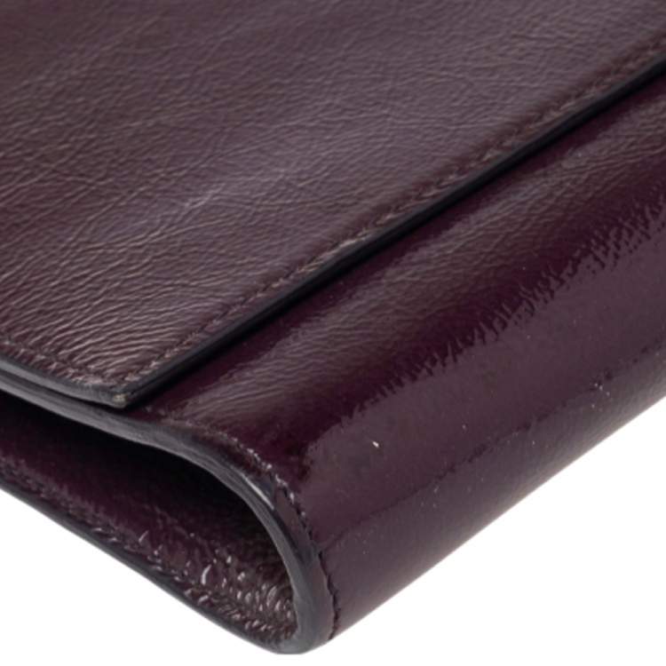 Pre Owned Yves Saint Laurent Purple Patent Leather Belle De Jour Flap Clutch