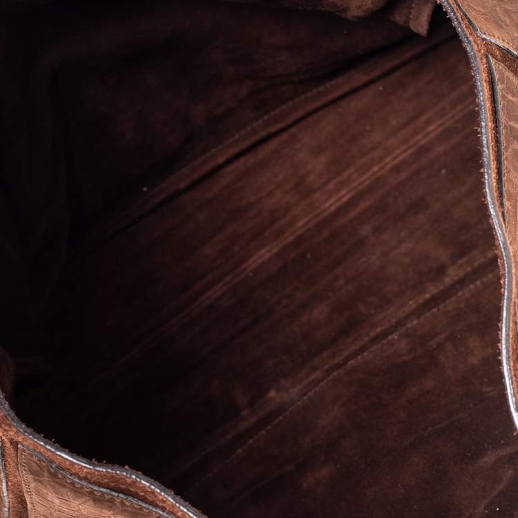 مملوكة مسبقًا Yves Saint Laurent Brown Croc Embossed Leather and Suede Large Muse Two Top Handle Bag