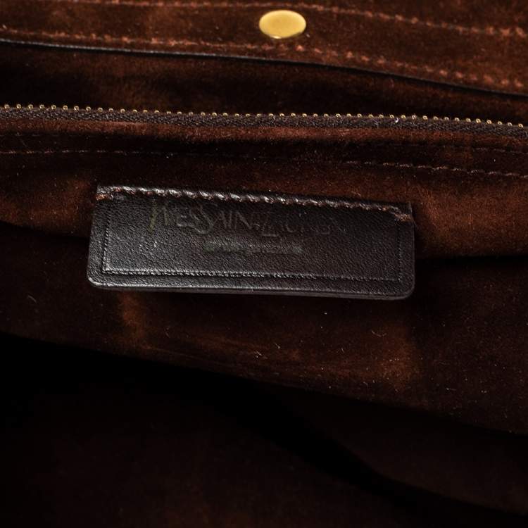 مملوكة مسبقًا Yves Saint Laurent Brown Croc Embossed Leather and Suede Large Muse Two Top Handle Bag