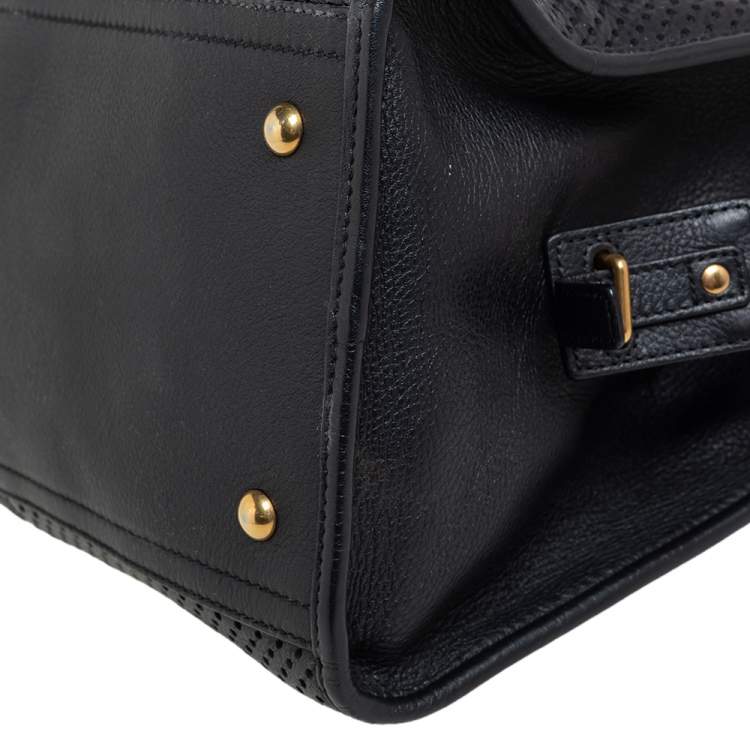 Pre Owned Yves Saint Laurent Black Perforated Leather Medium Cabas Chyc Tote