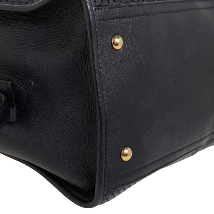 Pre Owned Yves Saint Laurent Black Perforated Leather Medium Cabas Chyc Tote