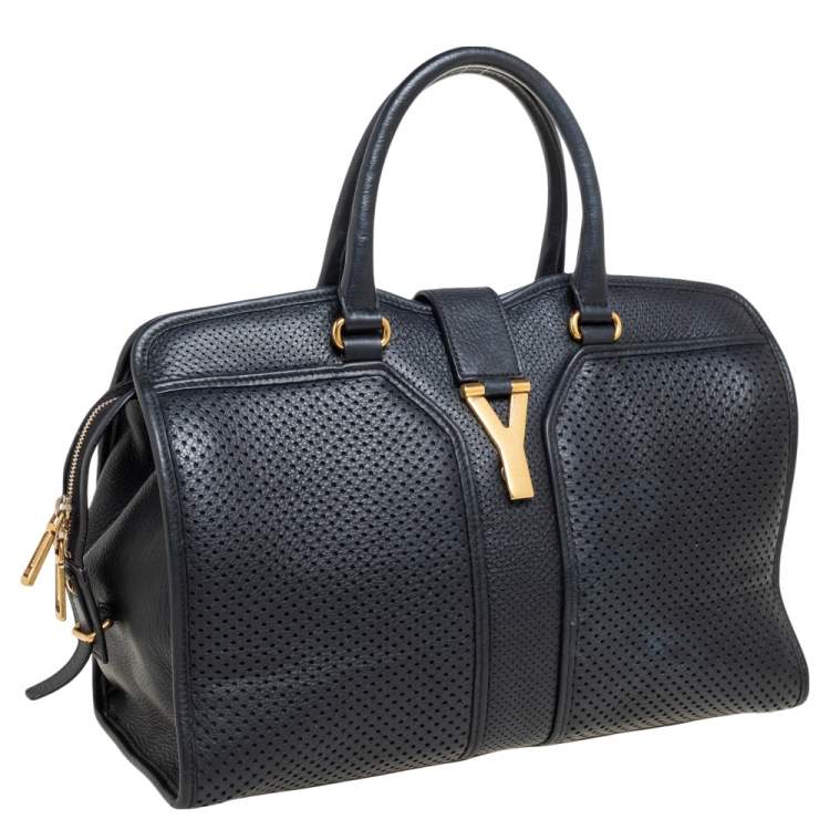 Pre Owned Yves Saint Laurent Black Perforated Leather Medium Cabas Chyc Tote
