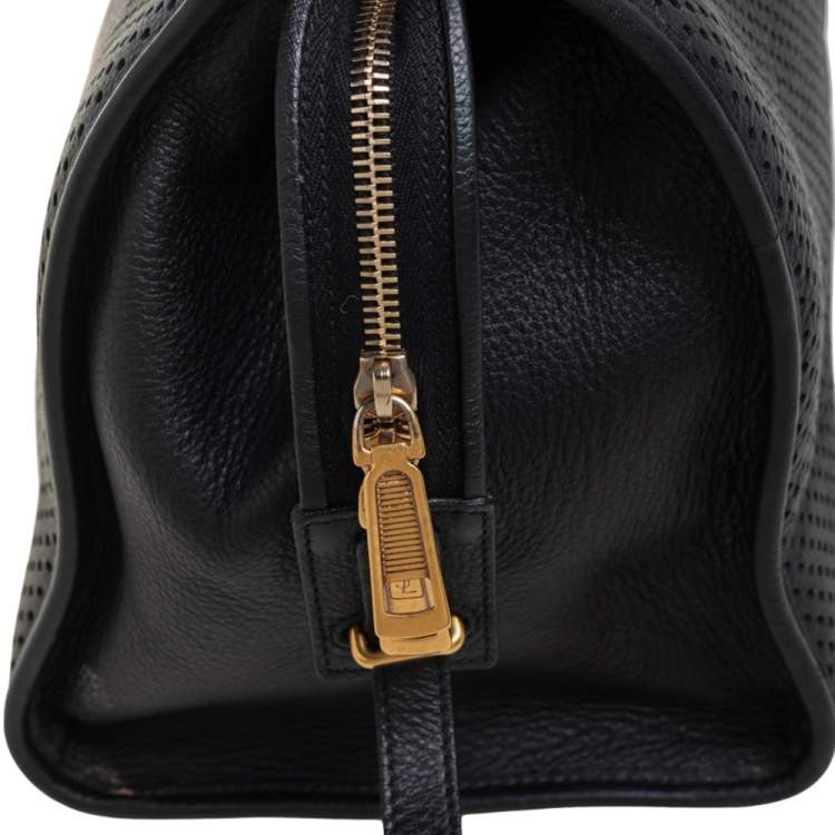 Pre Owned Yves Saint Laurent Black Perforated Leather Medium Cabas Chyc Tote