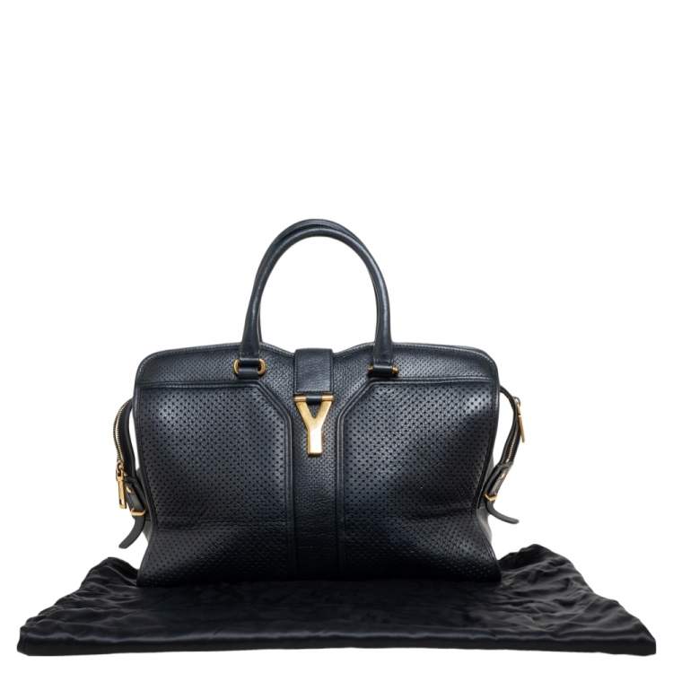 Pre Owned Yves Saint Laurent Black Perforated Leather Medium Cabas Chyc Tote