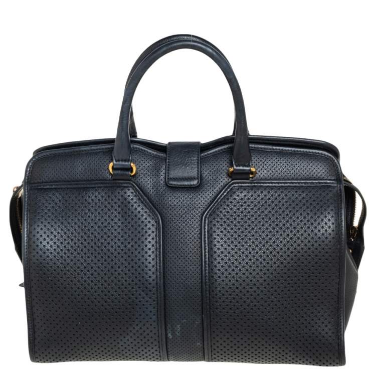 Pre Owned Yves Saint Laurent Black Perforated Leather Medium Cabas Chyc Tote