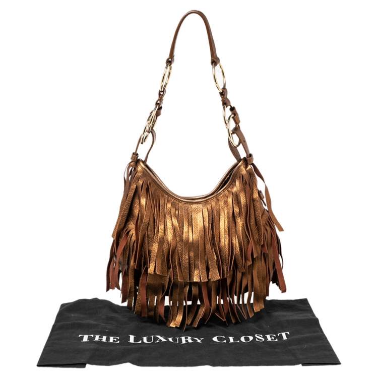 Pre Owned Yves Saint Laurent Metallic Brown Leather La Boheme Hobo