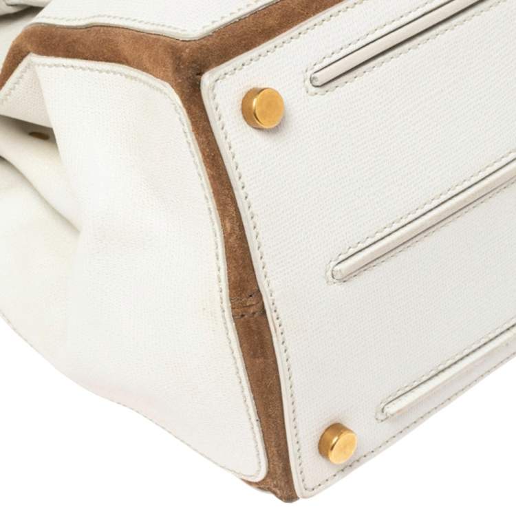 مملوكة مسبقًا Yves Saint Laurent White/Brown Leather And Suede Muse Two Top Handle Bag