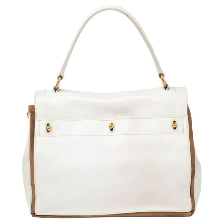 مملوكة مسبقًا Yves Saint Laurent White/Brown Leather And Suede Muse Two Top Handle Bag