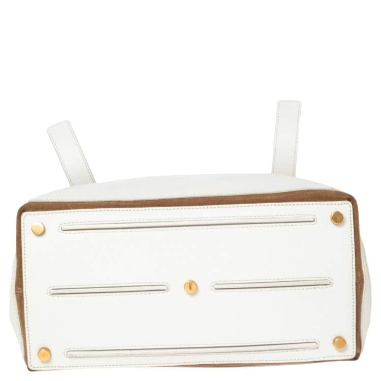 مملوكة مسبقًا Yves Saint Laurent White/Brown Leather And Suede Muse Two Top Handle Bag