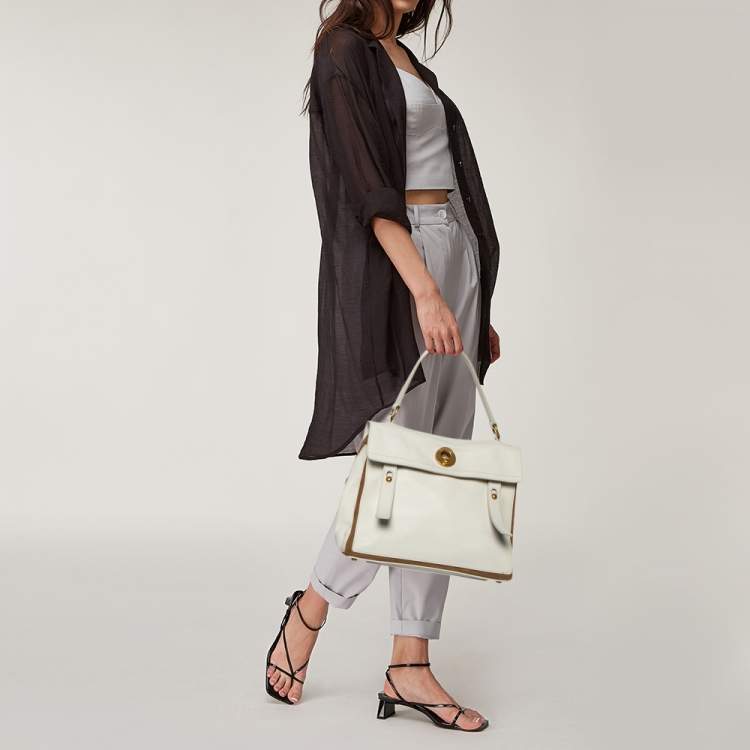 مملوكة مسبقًا Yves Saint Laurent White/Brown Leather And Suede Muse Two Top Handle Bag