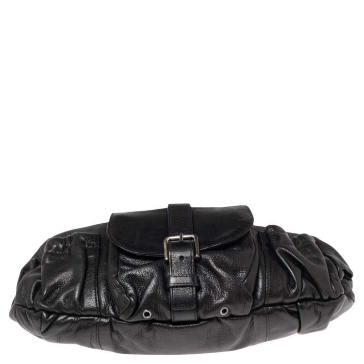 Pre Owned Yves Saint Laurent Black Leather Mini Front Pocket Mombasa Hobo