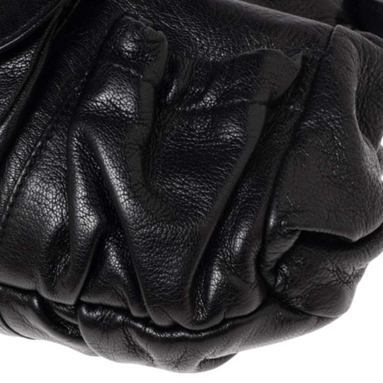 Pre Owned Yves Saint Laurent Black Leather Mini Front Pocket Mombasa Hobo