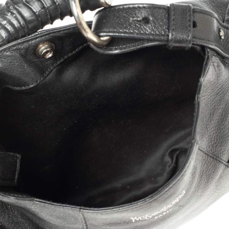 Pre Owned Yves Saint Laurent Black Leather Mini Front Pocket Mombasa Hobo