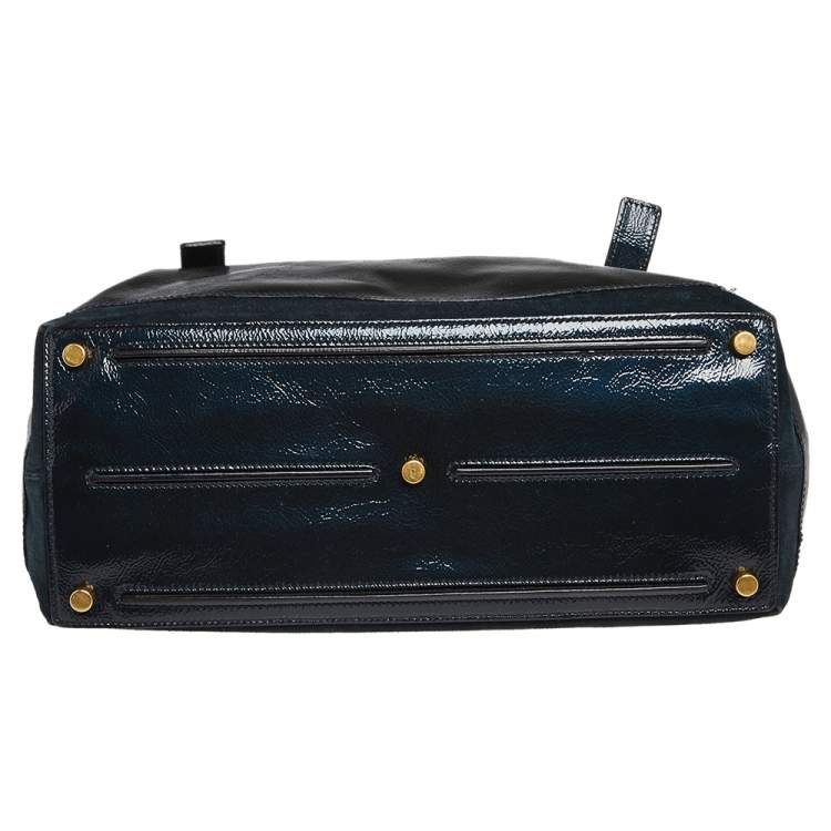 Pre Owned Yves Saint Laurent Deep Green Patent Leather and Suede Large Muse Two Bag