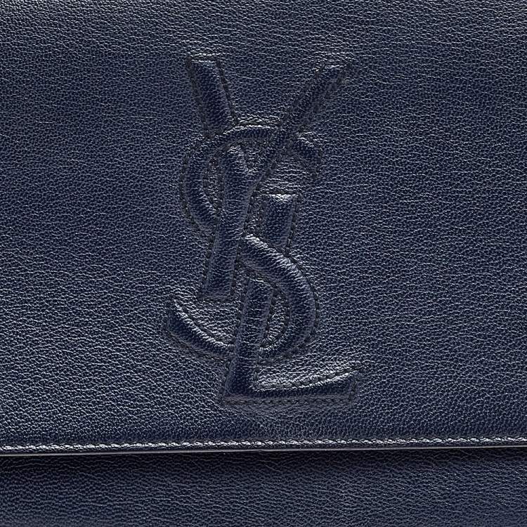Pre Owned Yves Saint Laurent Navy Blue Leather Belle De Jour Flap Clutch