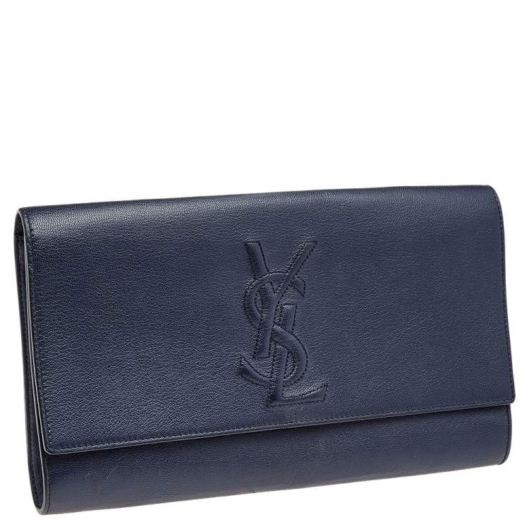 Pre Owned Yves Saint Laurent Navy Blue Leather Belle De Jour Flap Clutch