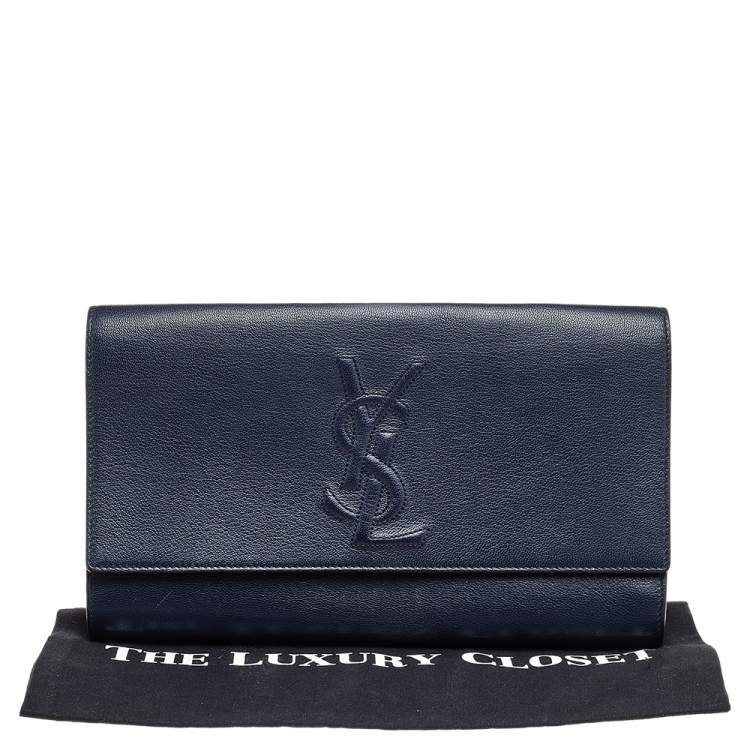 Pre Owned Yves Saint Laurent Navy Blue Leather Belle De Jour Flap Clutch