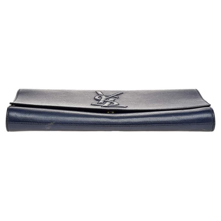 Pre Owned Yves Saint Laurent Navy Blue Leather Belle De Jour Flap Clutch