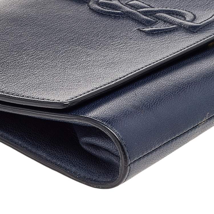 Pre Owned Yves Saint Laurent Navy Blue Leather Belle De Jour Flap Clutch