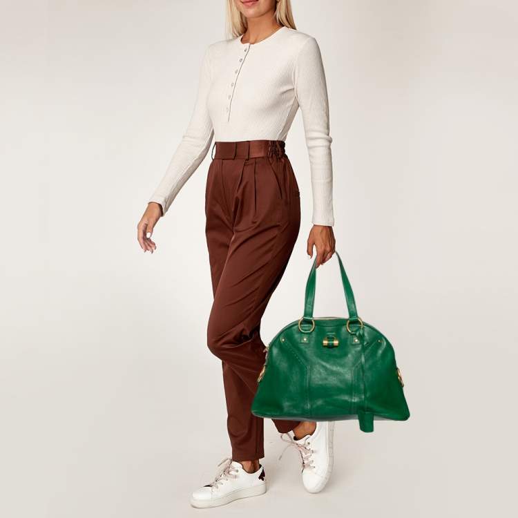Pre Owned Yves Saint Laurent Green Leather Medium Muse Satchel