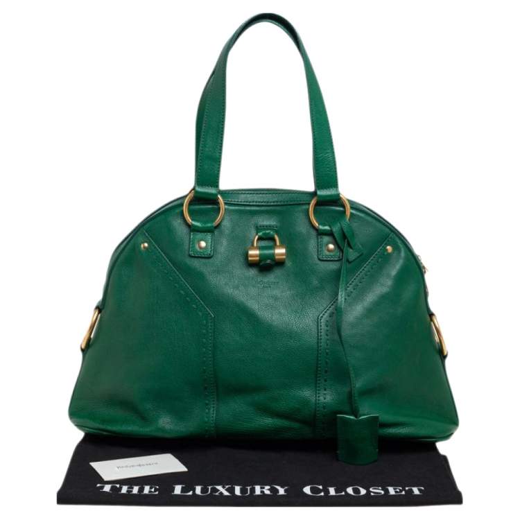 Pre Owned Yves Saint Laurent Green Leather Medium Muse Satchel