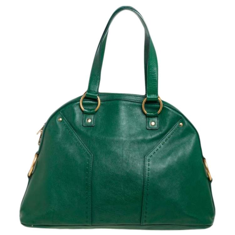 Pre Owned Yves Saint Laurent Green Leather Medium Muse Satchel