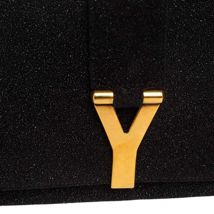 Pre Owned Yves Saint Laurent Black Shimmer Glitter And Suede Y-Ligne Clutch