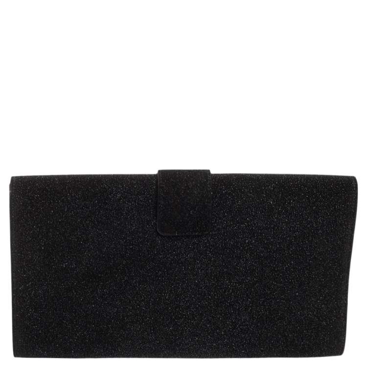 Pre Owned Yves Saint Laurent Black Shimmer Glitter And Suede Y-Ligne Clutch